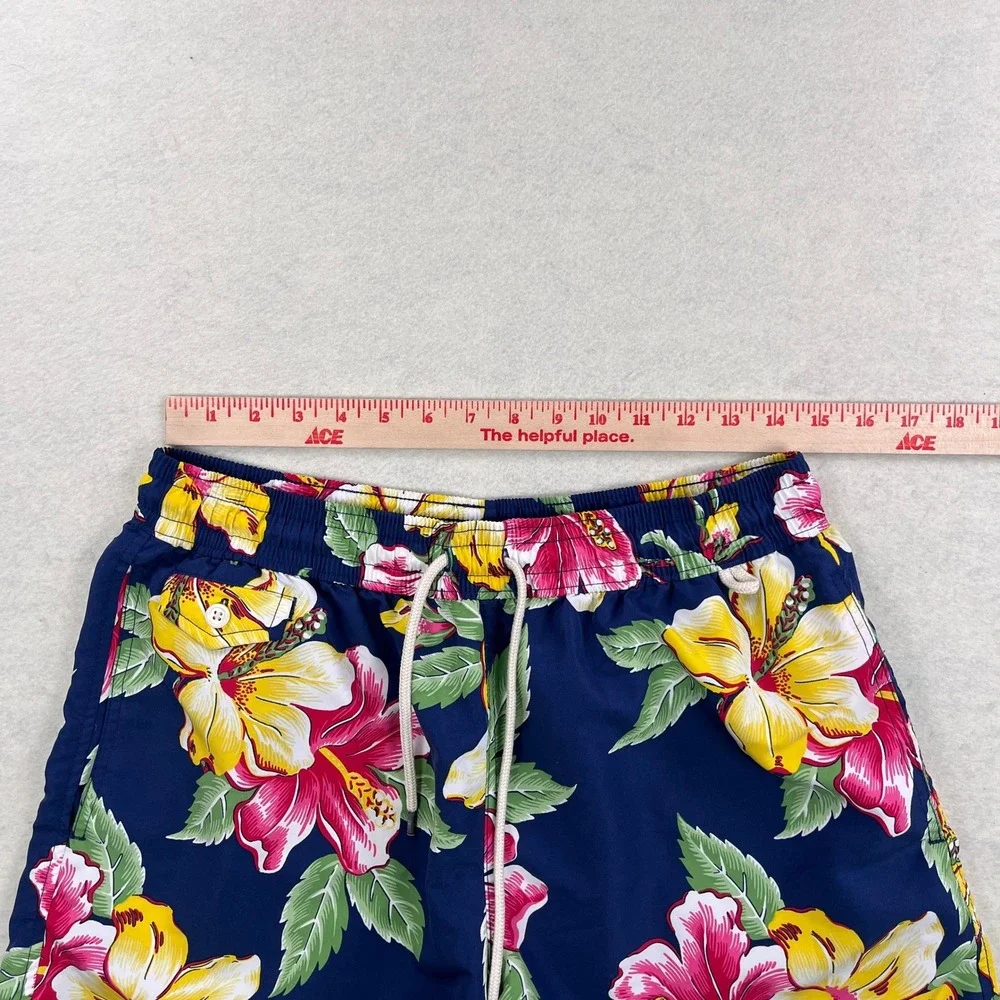 Polo Ralph Lauren Mens Navy Blue Hibiscus Floral Tropical Swim Trunks Size Large